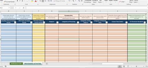Templates for Records of Processing Activities GDPR Register