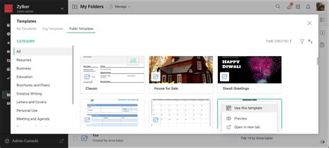 Templates in Zoho WorkDrive