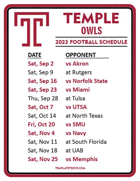 Temple Football Schedule 2023