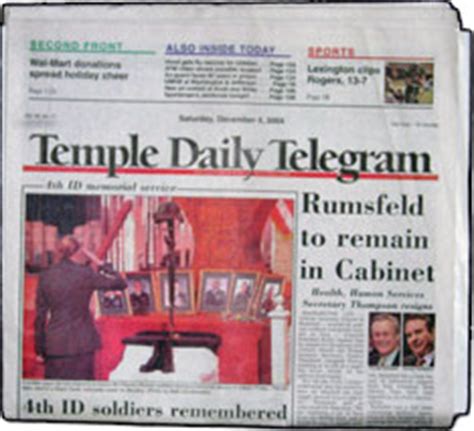The Temple Daily Telegram is the daily newspaper of Temple, Texas, serving Central Texas since 1907. The Telegram is locally owned and operated by Frank Mayborn Enterprises, under editor and publisher Anyse Sue Mayborn, the widow of Frank Mayborn. Source . Actions. Share this page