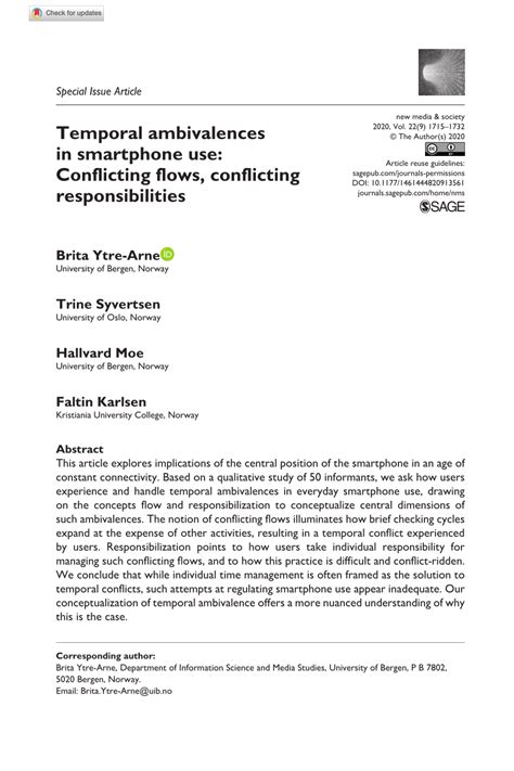 Temporal ambivalences in smartphone use: Conflicting …