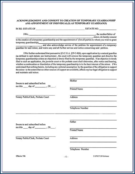 Temporary Guardianship Form Form Resume Examples