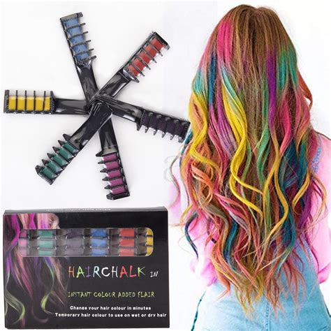 Temporary temporary hair color. 10 Color Temporary Bright Hair Chalk Set, Kalolary Metallic Glitter Hair Chalks Birthday Girls Gift, Hair Chalk Comb Set Washable Color for Kids Hair Dyeing Party, Cosplay, Halloween, Christmas. Powder. 3.6 out of 5 stars 3,385. 