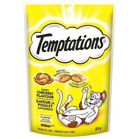 Temptations cat treats. Contains one (1) 3 oz. pouch of TEMPTATIONS Classic Cat Treats Shrimpy Shrimp Flavor. Your adult cat can’t wait to get their paws on these scrumptious cat food treats that are crunchy on the outside and soft on the inside. Under 2 calories per shrimp cat treat, so you can feel good about rewarding your cat every day. 
