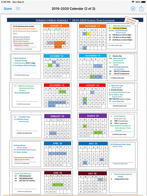 Tenafly School Calendar