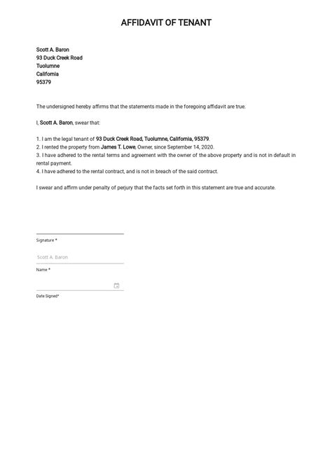 Tenant Affidavit Templates - Documents, Design, Free, …