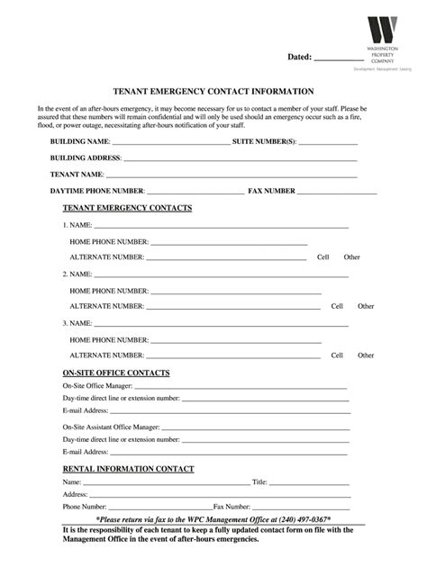 Tenant Emergency Contact Form Fill Out and Sign Printable PDF