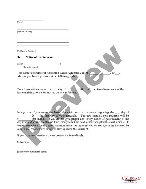 Tenant Increase Rent - US Legal Forms