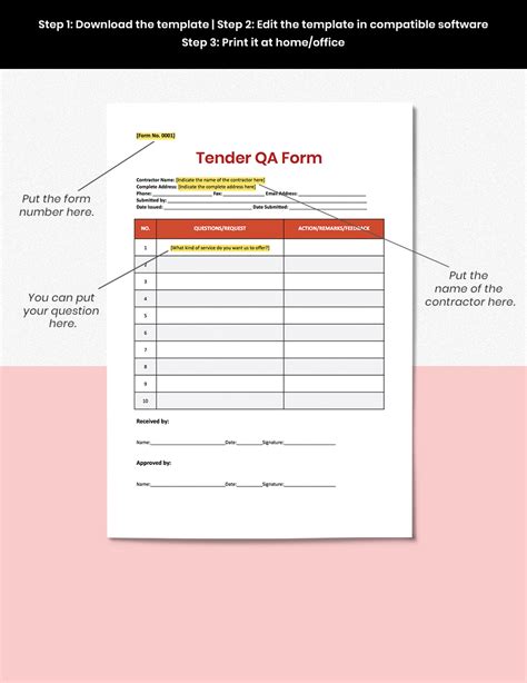Tender QA Form Template in Pages, Word, Google Docs Download
