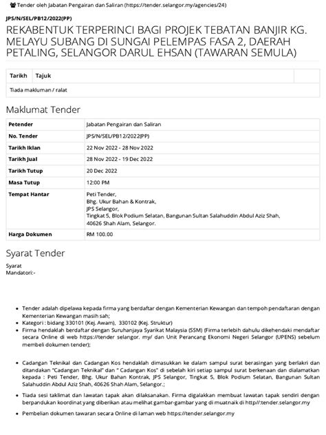 Tender mara selangor.  0011/2024 Details 12.  1.  Sebarang urusan Tender perlu memat...