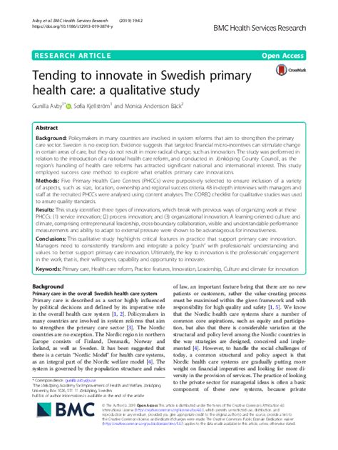 Tending to innovate in Swedish primary health care: a …