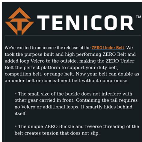 Tenicor coupon code. It’s the only “edc” gun belt I wear anymore. I really like the EDCCo Foundation belt. Make sure to get the sizing right. I went with the Tenicor Zero belt and love it. It's my first gun belt as I'm fairly new to ccw. It works great and is rigid where it needs to be, and came highly recommended here. 