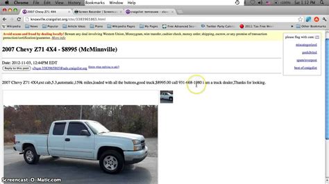 Tenn craigslist cars. craigslist nashville pickups and trucks for sale . see also. SUVs for sale ... + Car Hunters LLC TN 1989 Chevy Silverado / C 1500. $4,450. Savannah, TN 2003 DODGE RAM ... 