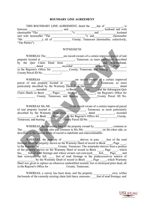 Tennessee Boundary Line Agreement Boundary Line Agreement US Legal