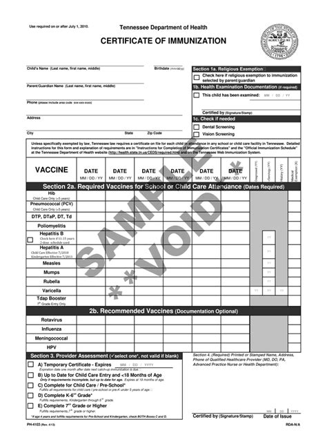 Tennessee Immunization Form PDF Fill Out and Sign Printable PDF Template signNow