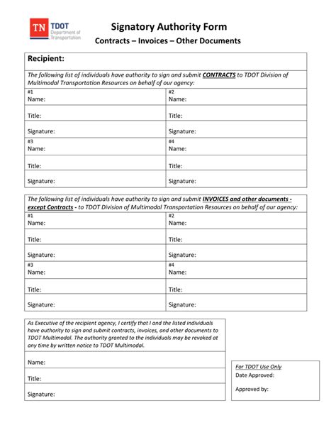Tennessee Signatory Authority Form Download Fillable PDF Templateroller