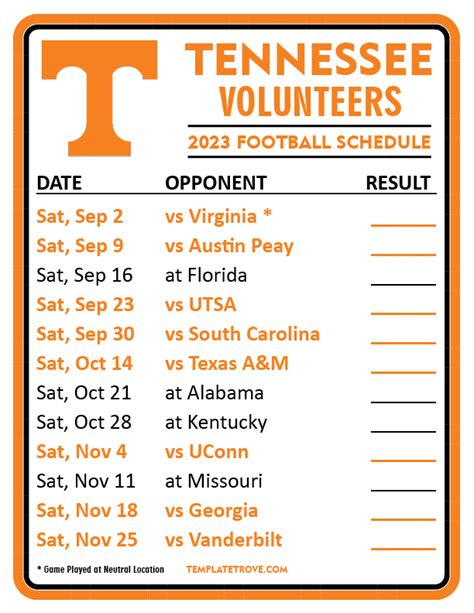 Tennessee Vols 2023 Football Schedule
