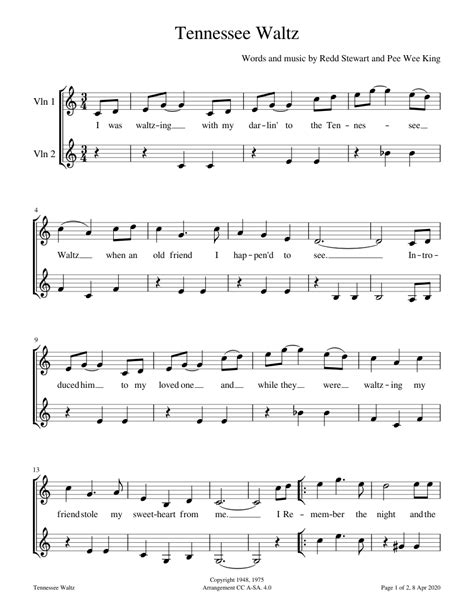 Tennessee Waltz Sheet music for Violin (String Duet)