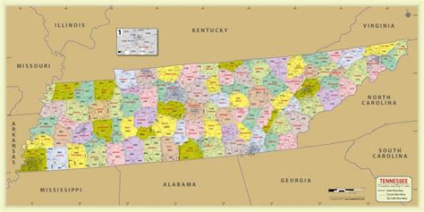 Tennessee Zip Code Map with Counties American Map Store