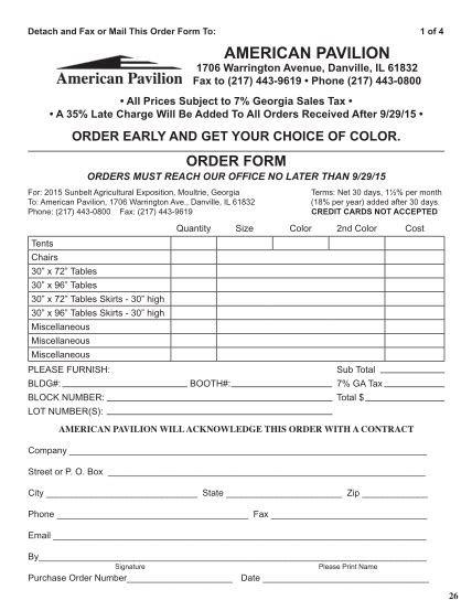 Tent, Table and Chair Order Form
