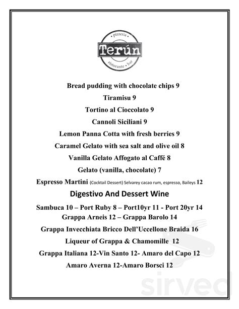 Terún menu - Palo Alto CA 94306 - (650) 405-3343