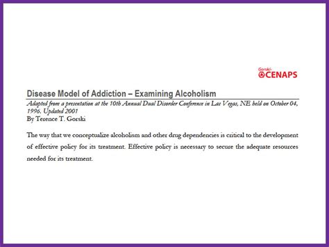 Terence Gorski Disease Model Of Addiction