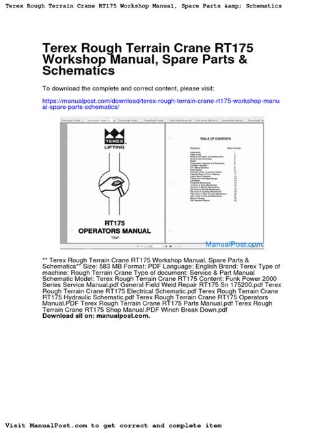 Terex Rough Terrain Crane RT175 Workshop Manual, Spare Parts …