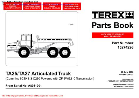Terex ta25 ta27 articulated dump truck parts catalog manual. - High speed hydraulic paper cutting machine manual.