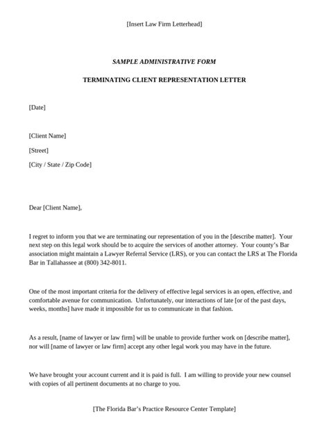 Terminating Client Representation Letter