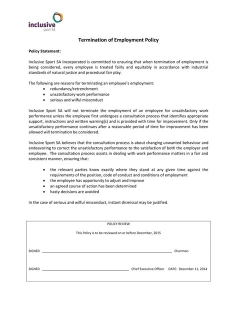 Termination/Separation of Employment Policy Template