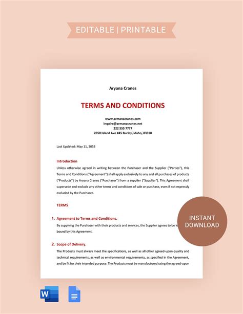 Terms And Conditions Template in Word Download