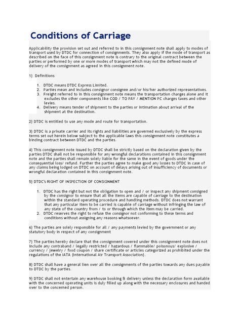 Terms and Conditions of Carriage Belmond