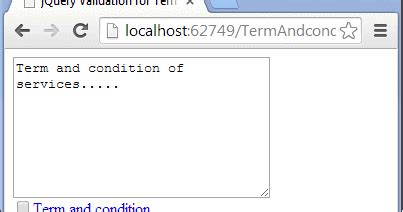 Terms and conditions checkbox validation in asp net.  The validations will be p...