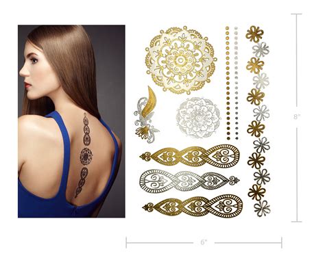 Terra Tattoos Metallic Gold Henna Temporary Tattoos 75+ Mandala Tattoos ...