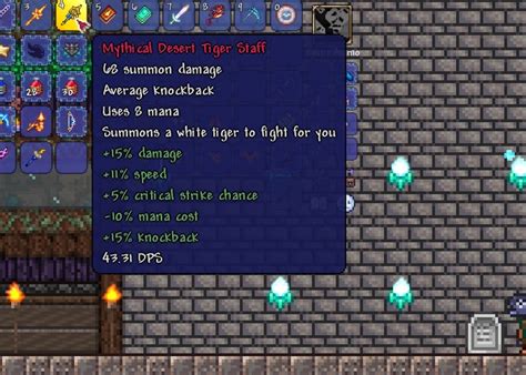 Terraria best modifier. The Imp Staff is a pre-Hardmode summon weapon. It spawns a miniature Flying Imp minion that follows the player around and fires fireballs at enemies. The Imp's fireballs always inflict the On Fire! debuff for 3–6 seconds, and travel in a straight line, piercing up to 4 enemies. Like other minions, the summoned Imp is invincible and follows the player for an … 