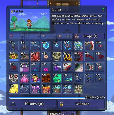 They added bestiary in terraria 1.4 journey's end update, and... it's good. yes, It's good. They gives you information about mob, item drop rate, and even fu....