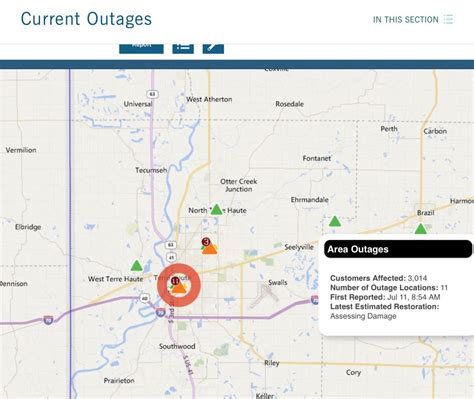 Terre haute power outage. To report a downed power line, potential gas leak or other emergency, leave the area immediately and call us from a safe location at 800-227-1376. Do NOT contact us by email. Find information about detecting a natural gas leak. How can I avoid disconnection of my service? We want to work with you to avoid shutting off your energy service. 