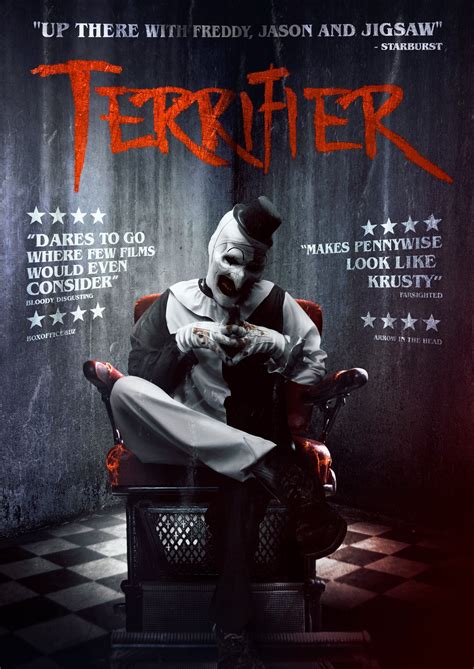 Terrifier movies. Terrifier is a 2017 Slasher Movie directed by Damien Leone, based on his short film of the same name that was featured in his 2013 effort, All Hallows' Eve.. Dawn and Tara are out on Halloween for a night of drinking and pizza. They run afoul of the maniacal Art the Clown, who takes a certain interest in them.When the two young women return to their car, they … 