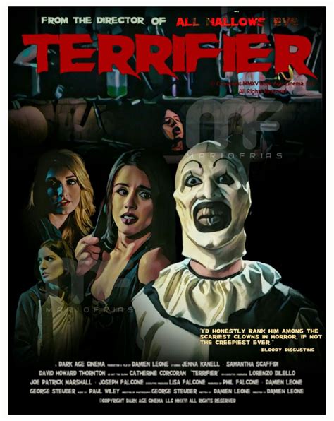Terrifier survivor. July 19, 2023. Directed by Damien Leone, ‘Terrifier’ is a 2016 slasher horror movie. The story begins with a talk show host interviewing a gravely scarred woman who is the only victim to survive the murderous rampage of Art the Clown on the previous Halloween. It is later revealed that one of the viewers watching the interview at their home ... 