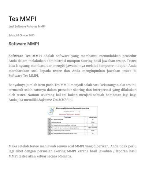 Tes Mmpi Pdf: MMPI-2 - Minnesota Multiphasic Personality Inventory-2 image 1