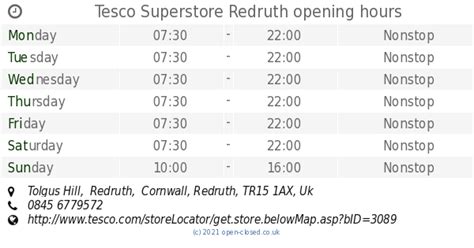 Tesco Redruth Tolgus Superstore in Redruth Opening Times