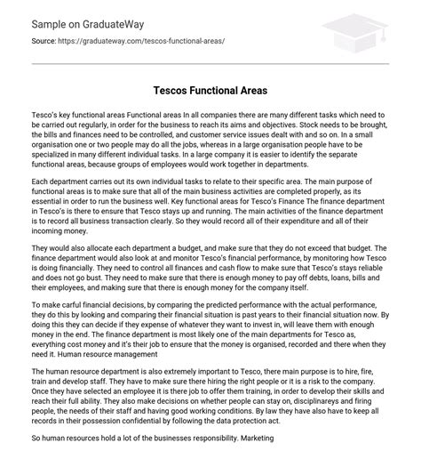 Tescos Functional Areas Free Essay Example 1275 words