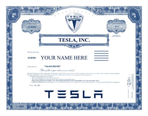 Tesla Stock Certificate Template