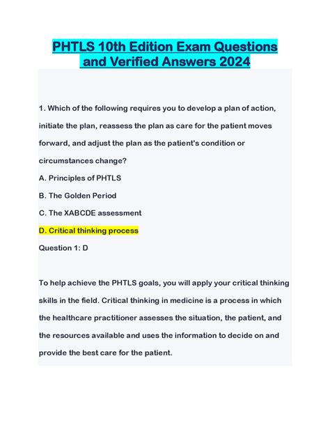 Test 7th Edition Phtls Questions