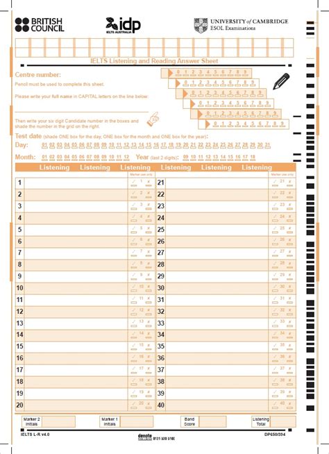 Test Answer Sheet Ielts Sample