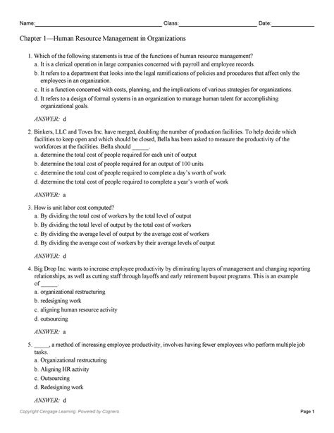 Test Bank for Human Resource Management Name Class Date Studocu