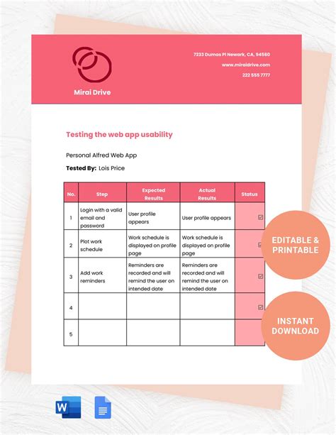 Test Case Checklist Template Download in Word, Google Docs