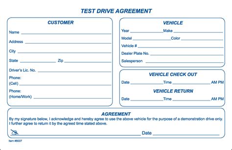 Test Drive Agreement Forms US AUTO SUPPLIES