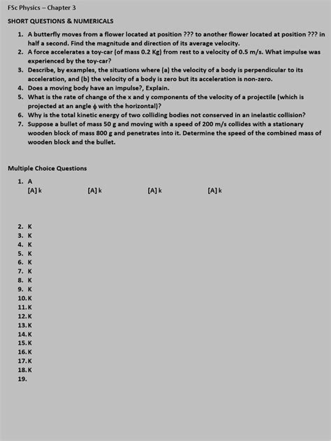 Test FSc Physics Chapter 3