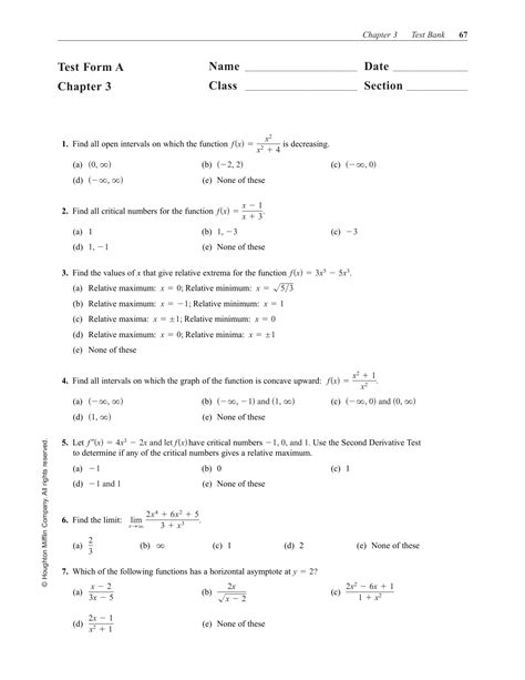 Test Form A Chapter 3